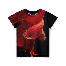 Детская футболка 3D с принтом Бойцовая рыбка в Курске, 100% гипоаллергенный полиэфир | прямой крой, круглый вырез горловины, длина до линии бедер, чуть спущенное плечо, ткань немного тянется | аквариумная | бойцовая | красивый | плавники | рыба | рыбка | хвост | япаонская