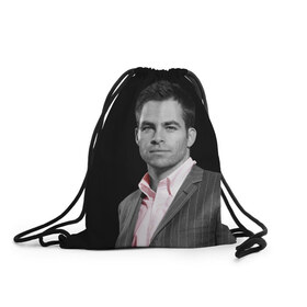Рюкзак-мешок 3D с принтом Крис Пайн в Курске, 100% полиэстер | плотность ткани — 200 г/м2, размер — 35 х 45 см; лямки — толстые шнурки, застежка на шнуровке, без карманов и подкладки | celebrity | chris pine | актёр | американский | знаменитость | крис пайн