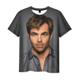 Мужская футболка 3D с принтом Крис Пайн в Курске, 100% полиэфир | прямой крой, круглый вырез горловины, длина до линии бедер | celebrity | chris pine | актёр | американский | знаменитость | крис пайн