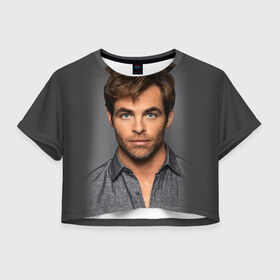 Женская футболка 3D укороченная с принтом Крис Пайн в Курске, 100% полиэстер | круглая горловина, длина футболки до линии талии, рукава с отворотами | celebrity | chris pine | актёр | американский | знаменитость | крис пайн