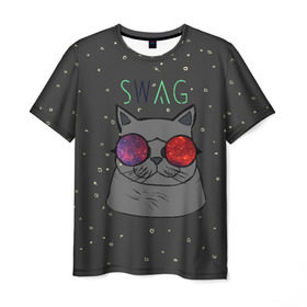 Мужская футболка 3D с принтом Swag Cat в Курске, 100% полиэфир | прямой крой, круглый вырез горловины, длина до линии бедер | кот | свэг
