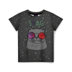 Детская футболка 3D с принтом Swag Cat в Курске, 100% гипоаллергенный полиэфир | прямой крой, круглый вырез горловины, длина до линии бедер, чуть спущенное плечо, ткань немного тянется | кот | свэг