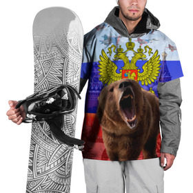 Накидка на куртку 3D с принтом Русский медведь и герб в Курске, 100% полиэстер |  | Тематика изображения на принте: герб | медведь | россия | русский | русский медведь