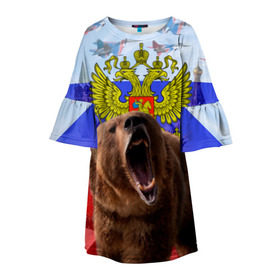 Детское платье 3D с принтом Русский медведь и герб в Курске, 100% полиэстер | прямой силуэт, чуть расширенный к низу. Круглая горловина, на рукавах — воланы | Тематика изображения на принте: герб | медведь | россия | русский | русский медведь