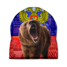 Шапка 3D с принтом Русский медведь и герб в Курске, 100% полиэстер | универсальный размер, печать по всей поверхности изделия | герб | медведь | россия | русский | русский медведь