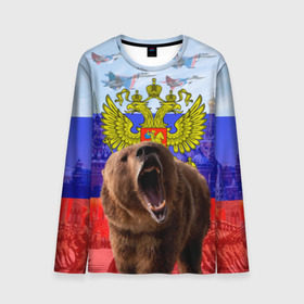 Мужской лонгслив 3D с принтом Русский медведь и герб в Курске, 100% полиэстер | длинные рукава, круглый вырез горловины, полуприлегающий силуэт | герб | медведь | россия | русский | русский медведь