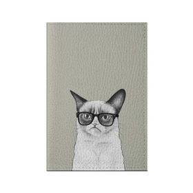Обложка для паспорта матовая кожа с принтом Кот - хипстер в Курске, натуральная матовая кожа | размер 19,3 х 13,7 см; прозрачные пластиковые крепления | Тематика изображения на принте: cat | hipster | кот | кошка | хипстер