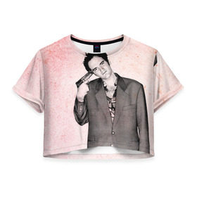 Женская футболка 3D укороченная с принтом Тарантино в Курске, 100% полиэстер | круглая горловина, длина футболки до линии талии, рукава с отворотами | quentin | tarantino | квентин | тарантино