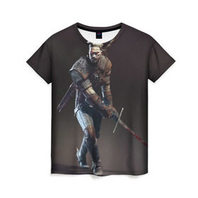 Женская футболка 3D с принтом Witcher 3 в Курске, 100% полиэфир ( синтетическое хлопкоподобное полотно) | прямой крой, круглый вырез горловины, длина до линии бедер | gerald | wild hunt | witcher | ведьмак | геральд | дикая охота