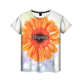 Женская футболка 3D с принтом Марина в Курске, 100% полиэфир ( синтетическое хлопкоподобное полотно) | прямой крой, круглый вырез горловины, длина до линии бедер | девушке | имя | любимой | марина | подарок | подарок любимой | подарок на 8 марта | подарок на день рождения | с 8 марта | цветок | цветы