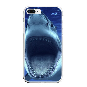 Чехол для iPhone 7Plus/8 Plus матовый с принтом Белая акула в Курске, Силикон | Область печати: задняя сторона чехла, без боковых панелей | shark | море | синий