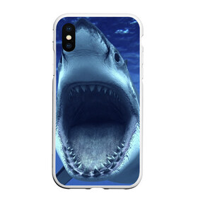 Чехол для iPhone XS Max матовый с принтом Белая акула в Курске, Силикон | Область печати: задняя сторона чехла, без боковых панелей | shark | море | синий