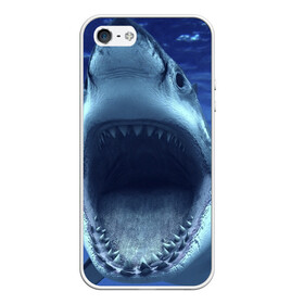 Чехол для iPhone 5/5S матовый с принтом Белая акула в Курске, Силикон | Область печати: задняя сторона чехла, без боковых панелей | shark | море | синий