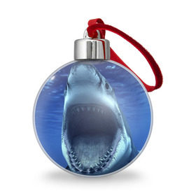 Ёлочный шар с принтом Белая акула в Курске, Пластик | Диаметр: 77 мм | shark | море | синий