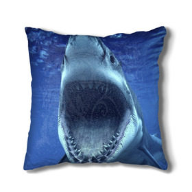 Подушка 3D с принтом Белая акула в Курске, наволочка – 100% полиэстер, наполнитель – холлофайбер (легкий наполнитель, не вызывает аллергию). | состоит из подушки и наволочки. Наволочка на молнии, легко снимается для стирки | shark | море | синий