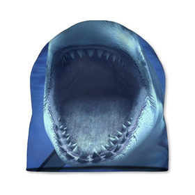 Шапка 3D с принтом Белая акула в Курске, 100% полиэстер | универсальный размер, печать по всей поверхности изделия | Тематика изображения на принте: shark | море | синий