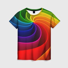 Женская футболка 3D с принтом Радуга цвета в Курске, 100% полиэфир ( синтетическое хлопкоподобное полотно) | прямой крой, круглый вырез горловины, длина до линии бедер | гамма | зеленый | красный | радуга | синий | цвет