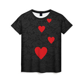 Женская футболка 3D с принтом Кружево и седца в Курске, 100% полиэфир ( синтетическое хлопкоподобное полотно) | прямой крой, круглый вырез горловины, длина до линии бедер | dg | dolce | gabbana | габбана | дольче | любовь | сердечко
