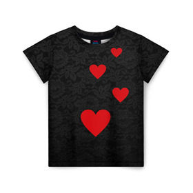 Детская футболка 3D с принтом Кружево и седца в Курске, 100% гипоаллергенный полиэфир | прямой крой, круглый вырез горловины, длина до линии бедер, чуть спущенное плечо, ткань немного тянется | Тематика изображения на принте: dg | dolce | gabbana | габбана | дольче | любовь | сердечко