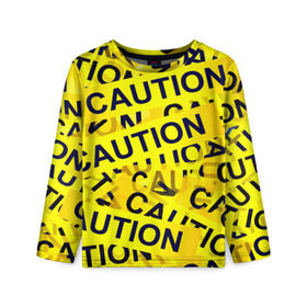Детский лонгслив 3D с принтом Caution в Курске, 100% полиэстер | длинные рукава, круглый вырез горловины, полуприлегающий силуэт
 | caution | желтый | надписи | популярные | прикольные