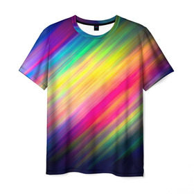 Мужская футболка 3D с принтом Радужные полосы в Курске, 100% полиэфир | прямой крой, круглый вырез горловины, длина до линии бедер | линии | новые | полосы | прикольные | радуга | текстуры