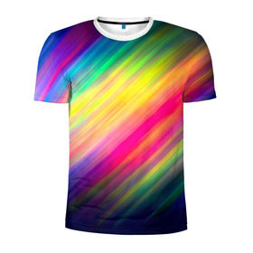 Мужская футболка 3D спортивная с принтом Радужные полосы в Курске, 100% полиэстер с улучшенными характеристиками | приталенный силуэт, круглая горловина, широкие плечи, сужается к линии бедра | линии | новые | полосы | прикольные | радуга | текстуры