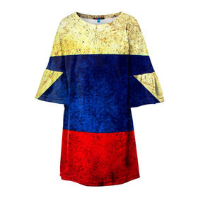 Детское платье 3D с принтом Триколор в Курске, 100% полиэстер | прямой силуэт, чуть расширенный к низу. Круглая горловина, на рукавах — воланы | new | краска | патриот | прикольные | русский | триколор