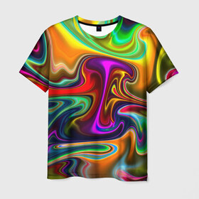 Мужская футболка 3D с принтом Волны в Курске, 100% полиэфир | прямой крой, круглый вырез горловины, длина до линии бедер | разводы | разноцветный | яркий