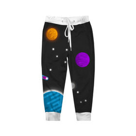 Детские брюки 3D с принтом Космос в Курске, 100% полиэстер | манжеты по низу, эластичный пояс регулируется шнурком, по бокам два кармана без застежек, внутренняя часть кармана из мелкой сетки | галактика | звезды | земля | метеорит | солнце