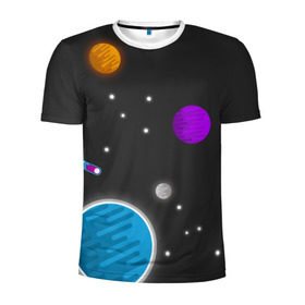 Мужская футболка 3D спортивная с принтом Космос в Курске, 100% полиэстер с улучшенными характеристиками | приталенный силуэт, круглая горловина, широкие плечи, сужается к линии бедра | галактика | звезды | земля | метеорит | солнце
