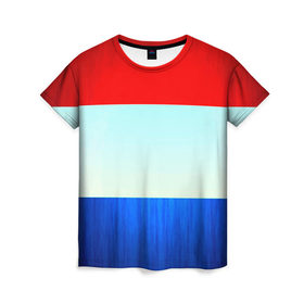 Женская футболка 3D с принтом Триколор в Курске, 100% полиэфир ( синтетическое хлопкоподобное полотно) | прямой крой, круглый вырез горловины, длина до линии бедер | new | краска | патриот | полосы | прикольные | триколор
