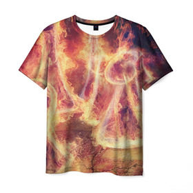 Мужская футболка 3D с принтом Фигуры из пламени в Курске, 100% полиэфир | прямой крой, круглый вырез горловины, длина до линии бедер | Тематика изображения на принте: пламя
