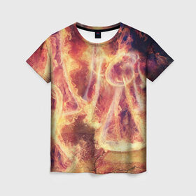 Женская футболка 3D с принтом Фигуры из пламени в Курске, 100% полиэфир ( синтетическое хлопкоподобное полотно) | прямой крой, круглый вырез горловины, длина до линии бедер | пламя