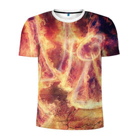 Мужская футболка 3D спортивная с принтом Фигуры из пламени в Курске, 100% полиэстер с улучшенными характеристиками | приталенный силуэт, круглая горловина, широкие плечи, сужается к линии бедра | пламя