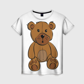 Женская футболка 3D с принтом Плюшевый медвежонок в Курске, 100% полиэфир ( синтетическое хлопкоподобное полотно) | прямой крой, круглый вырез горловины, длина до линии бедер | 