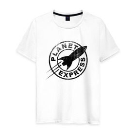 Мужская футболка хлопок с принтом Планетарный экспресс в Курске, 100% хлопок | прямой крой, круглый вырез горловины, длина до линии бедер, слегка спущенное плечо. | futurama | planet express | планетарный эк | футурама