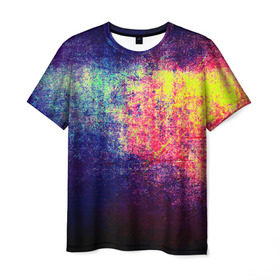 Мужская футболка 3D с принтом Штрихи(потертости) в Курске, 100% полиэфир | прямой крой, круглый вырез горловины, длина до линии бедер | Тематика изображения на принте: rainbow | краска | прикольные | радуга | текстуры | штрихи