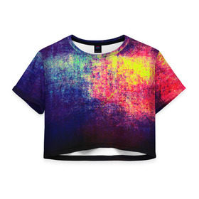Женская футболка 3D укороченная с принтом Штрихи(потертости) в Курске, 100% полиэстер | круглая горловина, длина футболки до линии талии, рукава с отворотами | rainbow | краска | прикольные | радуга | текстуры | штрихи