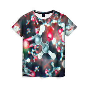 Женская футболка 3D с принтом Молекулы в Курске, 100% полиэфир ( синтетическое хлопкоподобное полотно) | прямой крой, круглый вырез горловины, длина до линии бедер | арт | мидицина | молекулы | нервы | тромбы | фантастика