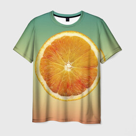 Мужская футболка 3D с принтом Апельсиновый рай в Курске, 100% полиэфир | прямой крой, круглый вырез горловины, длина до линии бедер | Тематика изображения на принте: апельсин | градиент | жёлтый | зелёный | оранжевый