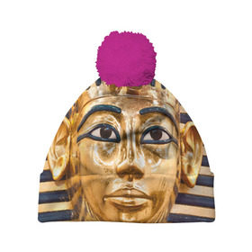 Шапка 3D c помпоном с принтом Фараон в Курске, 100% полиэстер | универсальный размер, печать по всей поверхности изделия | египет | фараон