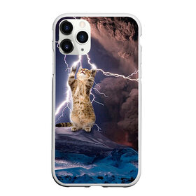 Чехол для iPhone 11 Pro матовый с принтом Кот и молния в Курске, Силикон |  | Тематика изображения на принте: буря | гроза | кот | котенок | молния | облака