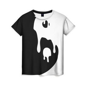 Женская футболка 3D с принтом Инь Янь в Курске, 100% полиэфир ( синтетическое хлопкоподобное полотно) | прямой крой, круглый вырез горловины, длина до линии бедер | белое | гармония | инь | краска | черное | янь