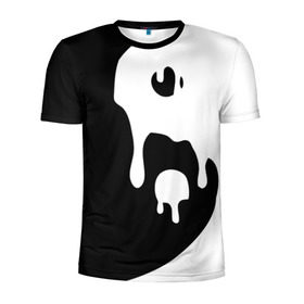 Мужская футболка 3D спортивная с принтом Инь Янь в Курске, 100% полиэстер с улучшенными характеристиками | приталенный силуэт, круглая горловина, широкие плечи, сужается к линии бедра | белое | гармония | инь | краска | черное | янь
