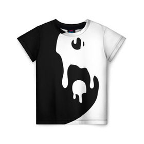 Детская футболка 3D с принтом Инь Янь в Курске, 100% гипоаллергенный полиэфир | прямой крой, круглый вырез горловины, длина до линии бедер, чуть спущенное плечо, ткань немного тянется | белое | гармония | инь | краска | черное | янь