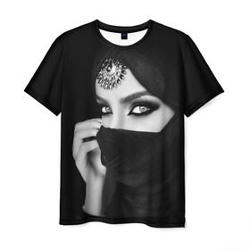 Мужская футболка 3D с принтом Восточная девушка в Курске, 100% полиэфир | прямой крой, круглый вырез горловины, длина до линии бедер | взгляд | восточная девушка | глаза | красивая | никаб | орнамент | узоры | хиджаб