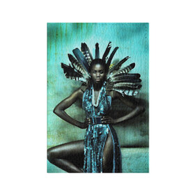Обложка для паспорта матовая кожа с принтом Африканская девушка в Курске, натуральная матовая кожа | размер 19,3 х 13,7 см; прозрачные пластиковые крепления | африка | африканская девушка | в перьях | модель | перья