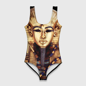Купальник-боди 3D с принтом Хатшепсут в Курске, 82% полиэстер, 18% эластан | Круглая горловина, круглый вырез на спине | египет | женщина | золото | маска | фараон египта | хатшепсут