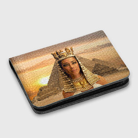 Картхолдер с принтом с принтом Клеопатра в Курске, натуральная матовая кожа | размер 7,3 х 10 см; кардхолдер имеет 4 кармана для карт; | египет | египетская | закат | золото | клеопатра | корона | песок | пирамиды | пустыня | солнце | царица