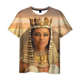 Мужская футболка 3D с принтом Клеопатра в Курске, 100% полиэфир | прямой крой, круглый вырез горловины, длина до линии бедер | египет | египетская | закат | золото | клеопатра | корона | песок | пирамиды | пустыня | солнце | царица